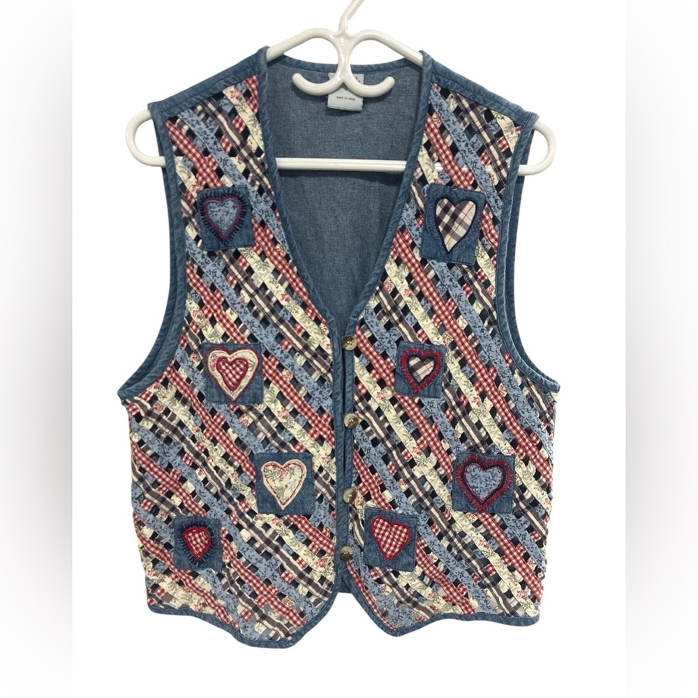 Quilted Heart Patchwork Vest - Blue Multi